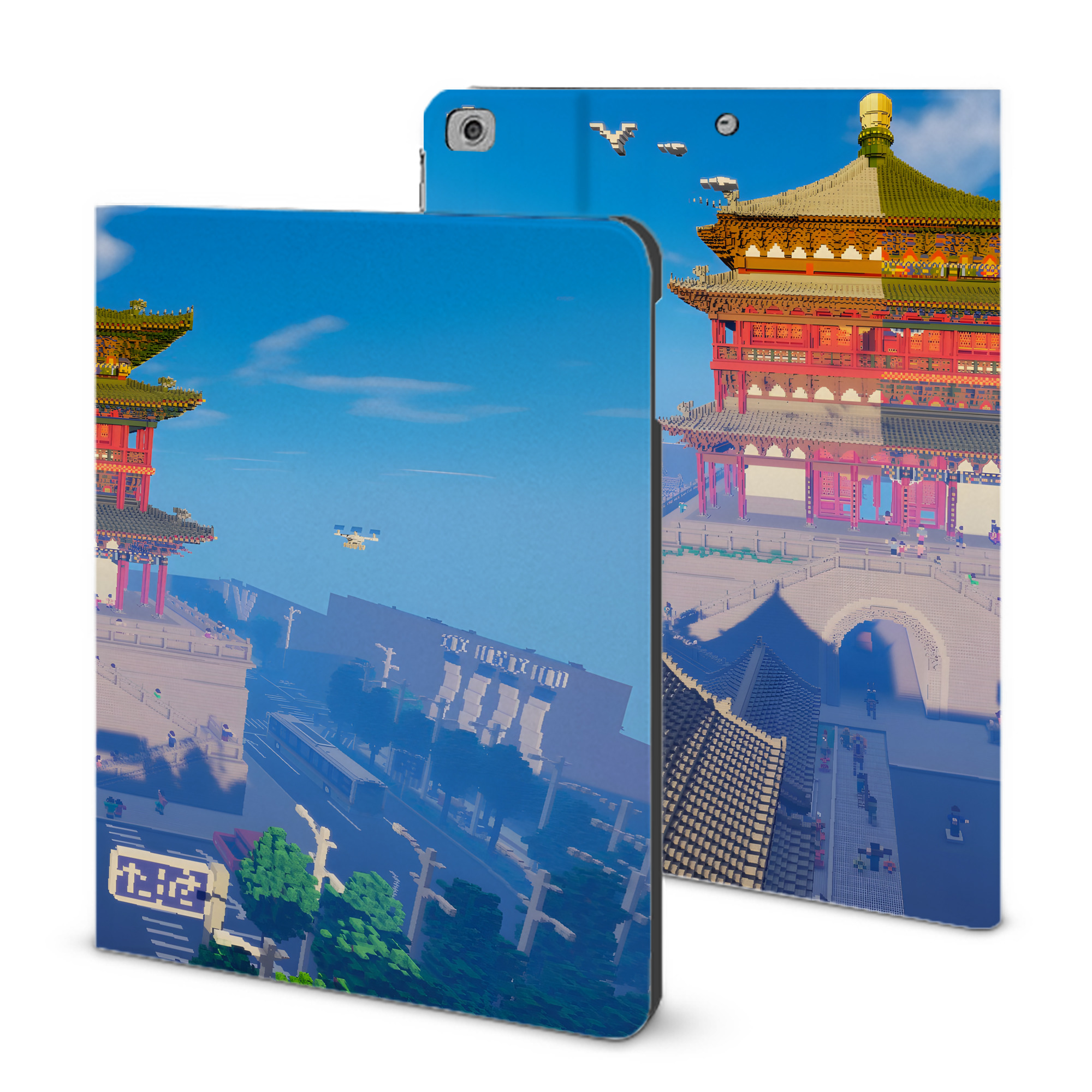 （画像用） マインクラフト ブロックの世界 Minecraft MC Block world IPad ケース ブック型 PUレザー TPU 耐衝撃 軽量 薄型 ペン収納なし 全面保護 IPad 各モデル対応